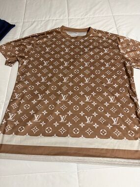 Luxury-Inspired Brown Monogram Short Sleeve Shirt